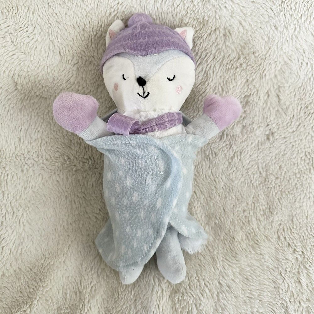 Target Fireside Pals Plush Fox Wolf Blue Blanket Swaddle 10" Stuffed Animal Toy